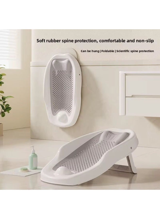 مقعد حوض استحمام قابل للطي للأطفال ، دعم حمام الطفل، كرسي حوض استحمام حديثي الولادة لعمر 0-12 شهر، مقعد استحمام قابل للطي للرضع مع فتحات تصريف للماء (رصاصي) - Image 4